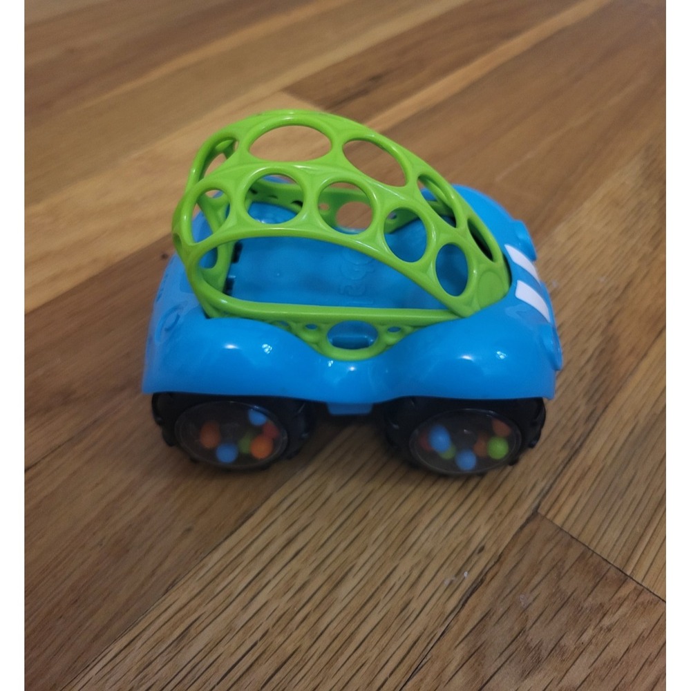 Oball Rattle & Roll Toy Car Blue Green with Bead Wheels Infant Toddler Baby Grip